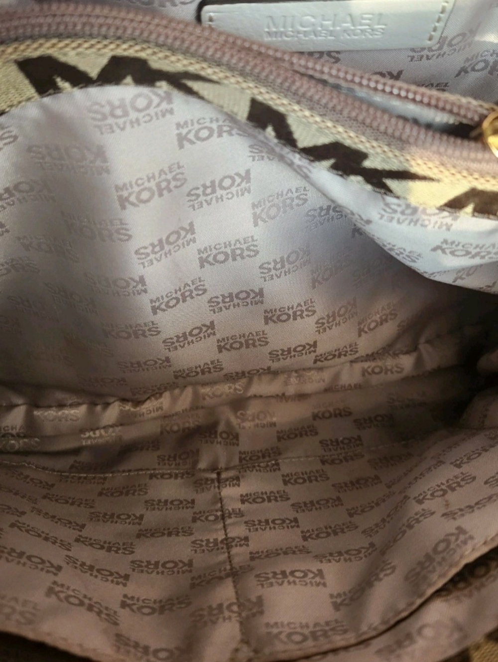 Michael Kors Cream & Brown MK Logo Satchel with Gold Hardware - Picture 15 of 16